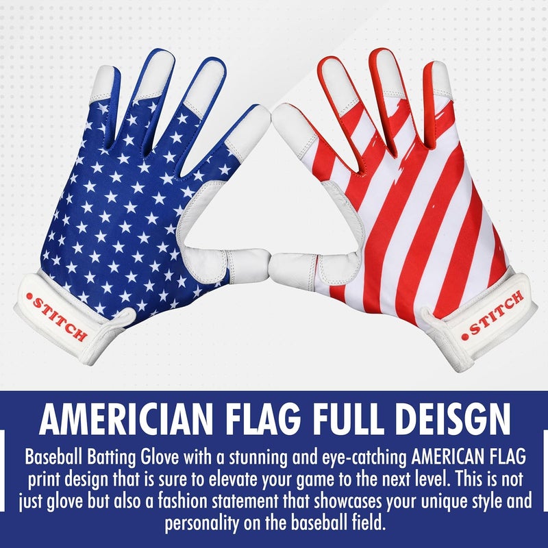 Dot Stitch American Flag Batting Gloves & Softball Gloves USA Flag Baseball Batting Gloves Youth Kids Baseball Batting Glove for Youth Men Adult & Unisex - Image 4